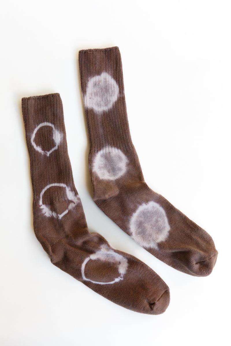 Layli Dyes Hard Classic Socks, a one-size-fits-most pair of socks hand dyed using Japanese resist dye Shibori methods and set with a special intention