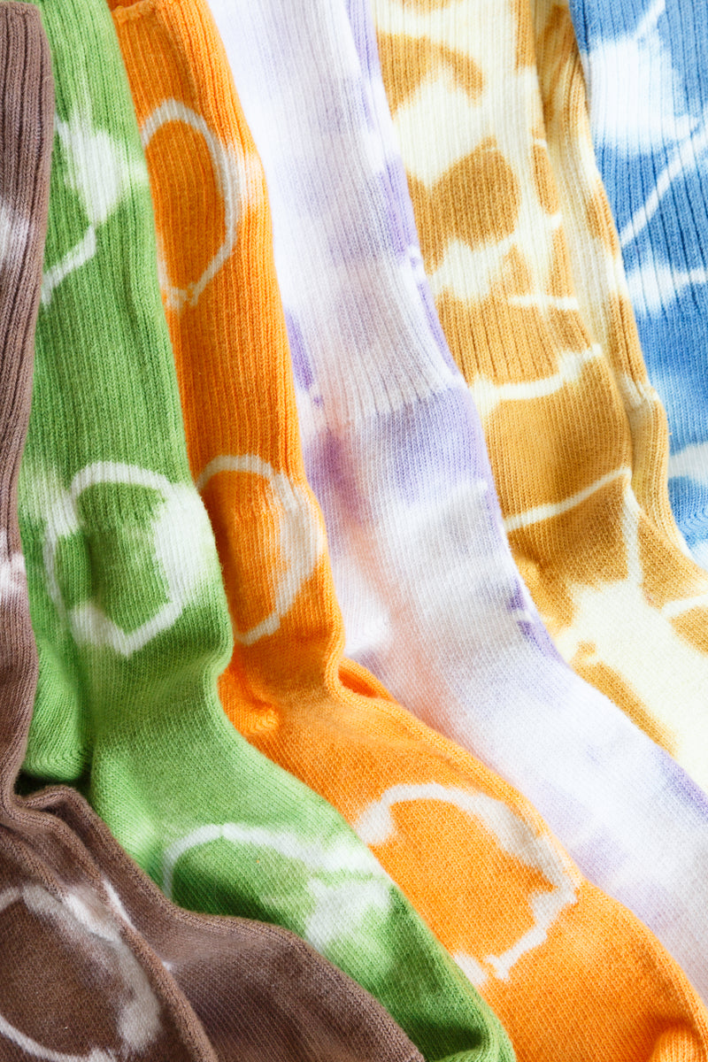 Layli Dyes Hard Wabi Sabi Socks, a one-size-fits-most pair of socks hand dyed using Japanese resist dye Shibori methods and set with a special intention