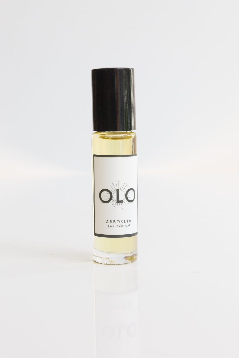 A bottle of Arboreta Olo Roll-On Perfume Oil, hand blended and bottled to order in Portland, Oregon studio
