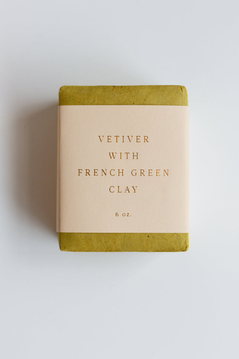 A bar of Saipua vetiver with french green clay soap