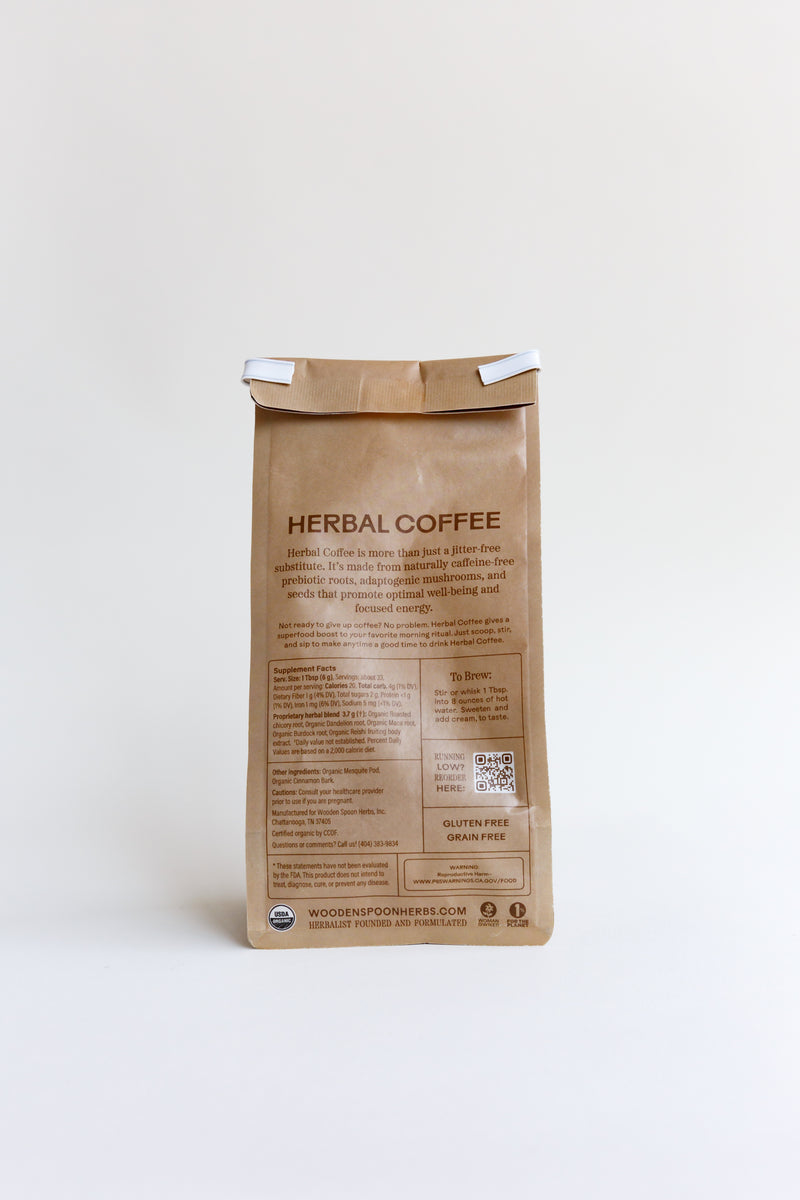 A package of Wooden Spoon Herbs Herbal Coffee
